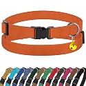 Breakaway Cat Collar Leather with Removable Bell - 13 Colors Available - Soft Adjustable Girl Boy Safety Lightweight Pet Kitten Collars Pink Brown Blue Green Red Orange Black (Orange)