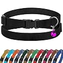 Breakaway Cat Collar Leather with Removable Bell - 13 Colors Available - Soft Adjustable Girl Boy Safety Lightweight Pet Kitten Collars Pink Brown Blue Green Red Orange Black (Black)