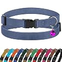 Breakaway Cat Collar Leather with Removable Bell - 13 Colors Available - Soft Adjustable Girl Boy Safety Lightweight Pet Kitten Collars Pink Brown Blue Green Red Orange Black (Denim)