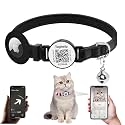 Breakaway Cat Collar Leather Soft Adjustable Pet Kitten Collars with Airtag Cat Collar with Bell - Kitten Collar, Apple Air Tag Holder for Boy Cats, Girl Cats with smart ID tag (Black)