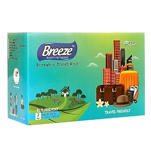 breeze 2 ply toilet paper roll soft amp absorbent tissue rolls with 1 canister 4 refills amp 10 pulls each for home and travel bathroom use pack of 5 50 sheets 787 x 374 inches