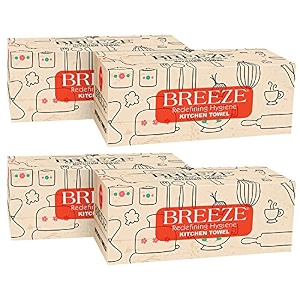 breeze bre036 kitchen towel extra multipurpose use tissue paper made of natural fibers soft amp highly absorbent pack of 4 white rectangular box