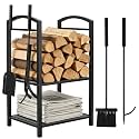 Breeze Touch 29" Heavy Duty Firewood Rack Indoor with 4 Fireplace Tools Set