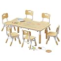 Brelley Height Adjustable Toddler Table and 6 Chairs Set, Beige