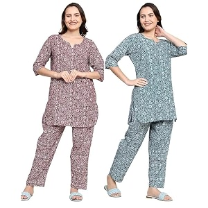 Bresdk Womens 100 Cotton Printed Nightwear Set