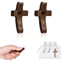 Brevynx 2 Pcs Pocket Wooden Cross Fidget - Cross My Heart with Organza Bags - Stress Relief Fidget for Christian, Religious Christian Easter Day