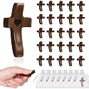 Brevynx Handmade 25Pcs Pocket Wooden Cross Fidget in bulk with Organza Bags - Stress Relief Cross My Heart for Christian, Religious Easter Day Gifts,Father's Day for Church