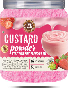 brew lab custard powder strawberry flavour rich  creamy and gluten free 250 g