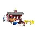 Breyer Stablemates Red Stable Set with Two Horse Figurines - Premium Horse Barn Toy for Kids - Educational Collectible Equestrian Gift for Kids - Imaginative Play Set