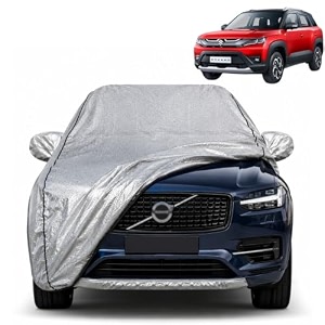 brezza 100 waterproof car cover  dustproof sun protection cover  soft cotton lining  triple stitched  mirror pocket  antenna pocket  all weather body cover silver with yellow piping