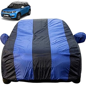 brezza dustproof car cover with mirror pockets royal blue stripes taffeta polystertriple stitched compatible with maruti brezza car cover 2016 to 2024 brezza car accessories