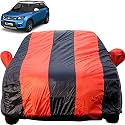 Brezza Dustproof Car Cover with Mirror Pockets, Red Blue Stripes, Taffeta Polyster,Triple Stitched, Compatible with Maruti Brezza Car Cover (2016 to 2024), Brezza Car Accessories