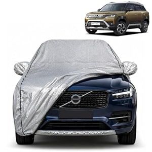 brezza new 100 waterproof car cover  dustproof sun protection cover  soft cotton lining  triple stitched  mirror pocket  antenna pocket  all weather body cover silver with yellow piping