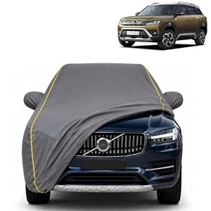 brezza new 100 waterproof car cover  dustproof sun protection cover  soft cotton lining  triple stitched  mirror pocket  antenna pocket  all weather body cover grey with yellow piping