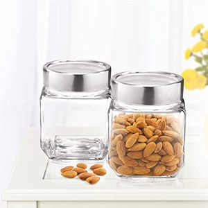 brezzycloud mini cube spice jar container with airtight leak proof steel transparent lid  storage capacity-580ml set of 2
