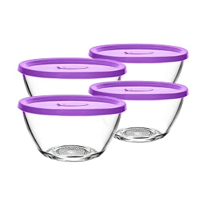 brezzycloud salad mixing set of 4 - transparent glass bowls with lid - 435ml each - also great for fruit breakfast set of 4 random lid color