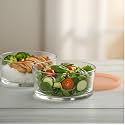 Brezzycloud Freezowarm Glass Warm &amp; Serve Bowl with Lid - 785 ml - Transparent Glass with Color Lid Microwave Safe Bowl and Oven Safe Bowl (2-Piece, 785ml)