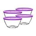 Brezzycloud Salad Mixing Set of 4 - Transparent Glass Bowls with Lid - 435ml Each - Also Great for Fruit, Breakfast (Set of 4, Random Lid Color)