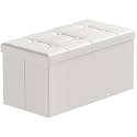 BRIAN &amp; DANY 30 Inches Storage Ottoman Bench, Faux Leather Ottoman with Storage, Folding Bench Shoe, Foot Rest Stool, for Living Room, White