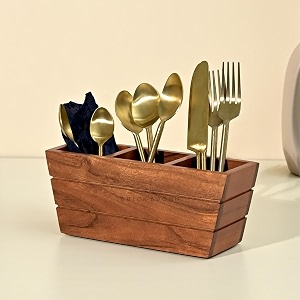 brick brown  handcrafted premium wooden spoon stand for kitchen  cutlery holder for dining table  wooden caddy storage organiser stand with 3 section98x3x4 inch