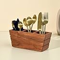 Brick Brown ® Handcrafted Premium Wooden Spoon Stand for Kitchen | Cutlery Holder for Dining Table | Wooden Caddy Storage Organiser Stand with 3 Section(9.8x3x4 inch)