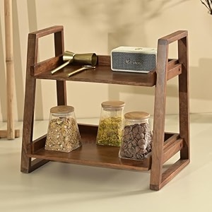 brick brown premium handcrafted versatile wooden shelf organizer with drawer  multi-purpose kitchen rack countertop amp floor stand cabinet  wooden spice rack  kitchen organizer 18x18x107 inch
