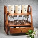 Brick Brown® Premium Handcrafted Versatile Wooden Shelf Organizer with Drawer – Multi-Purpose Kitchen Rack, Countertop &amp; Floor Stand Cabinet | Wooden Spice Rack | Kitchen Organizer (18x18x10.7 Inch)