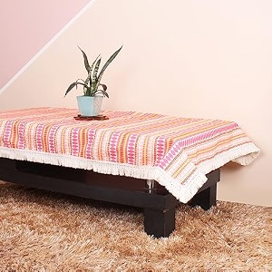 brick home aztec orange woven fabric table cover with lace 40 x 60 inches