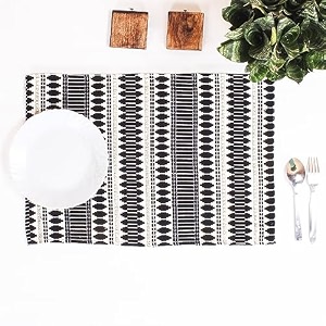 brick home aztec black woven fabric table placemats pack of 6 12 x 18 inches