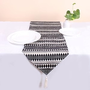 brick home aztec black woven fabric table runner with tassel 13 x 72 inches