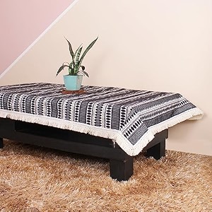 brick home aztec black woven fabric table cover with lace 54 x 78 inches