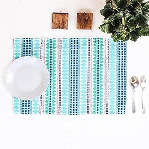 brick home aztec blue woven fabric table placemats pack of 6 12 x 18 inches