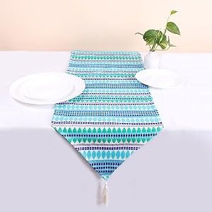brick home aztec blue woven fabric table runner with tassel 13 x 60 inches