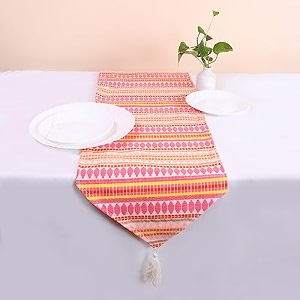 brick home aztec orange woven fabric table runner with tassel 13 x 72 inches