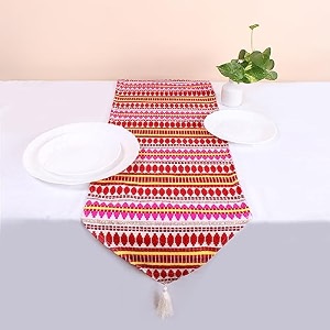 brick home aztec red woven fabric table runner with tassel 13 x 60 inches