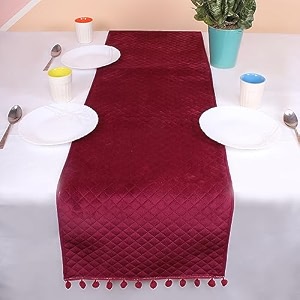 brick home quilted velvet 4 seater table runner with pom pom  13 x 60 inches 