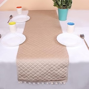brick home quilted velvet 4 seater table runner with pom pom  13 x 60 inches 