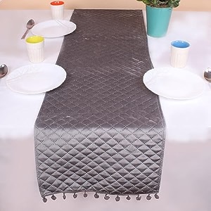 brick home quilted velvet 4 seater table runner with pom pom  13 x 60 inches 