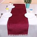 BRICK HOME Quilted Velvet 4 Seater Table Runner with Pom Pom ( 13 x 60 Inches )