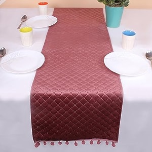 brick home quilted velvet 6 seater table runner with pom pom  13 x 60 inches 