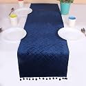 BRICK HOME Quilted Velvet 6 Seater Table Runner with Pom Pom ( 13 x 60 Inches )