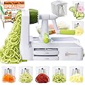 Brieftons 7-Blade Spiralizer: Strongest-and-Heaviest Duty Vegetable Spiral Slicer, Best Veggie Pasta Spaghetti Maker for Low CarbPaleoGluten-, with Blade Caddy, Container, Lid & 3 Recipe Ebooks