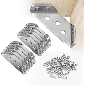 10pcs corner connectors stainless steel universal corner braces premium angle corner brackets with screws furniture triangle support for wood shelf cabinets tables chairs