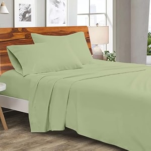 bright dcor bedsheets - soft microfiber 3 piece hotel luxury flat bed sheets with pillow cases 1800 series - double_sage