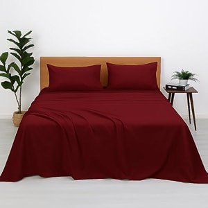bedsheets for king bed - soft microfiber hotel luxury flat bed sheets with pillow cases 1800 series - king_burgundy solid
