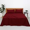 Solid Bedsheet for Double Bed - Soft Microfiber Hotel Luxury Flat Bed Sheets with Pillow Cases 1800 Series - Double_Burgundy