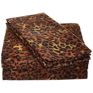 bright dcor bedsheets - soft microfiber 3 piece hotel luxury flat bed sheets with pillow cases 1800 series - animal print leopard - double