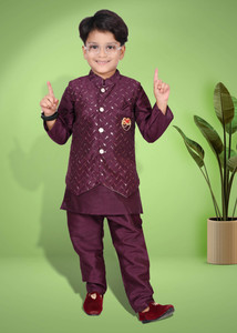 bright garments dresses boys festive  party kurta waistcoat and pyjama set dark green pack of 1