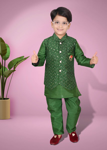 bright garments dresses boys festive  party kurta waistcoat and pyjama set dark green pack of 1