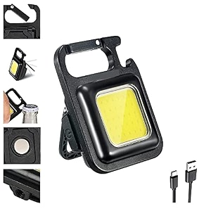 brijshi pocket keychain led light with bottle opener usb rechargeable mini cob 500 lumens small 4 modes emergency flashlight waterproof magnetic base amp folding bracket for fishing walking camping